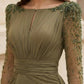 Olive Sheath Bateau Long Sleeves Formal Dress with Slit