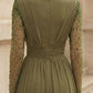 Olive Sheath Bateau Long Sleeves Formal Dress with Slit