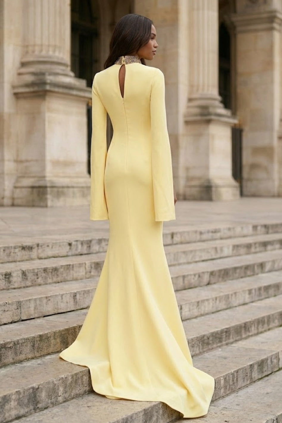Yellow Mermaid High Neck Maxi Formal Dress