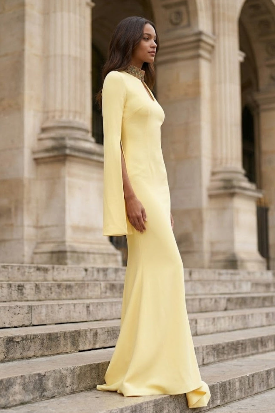 Yellow Mermaid High Neck Maxi Formal Dress