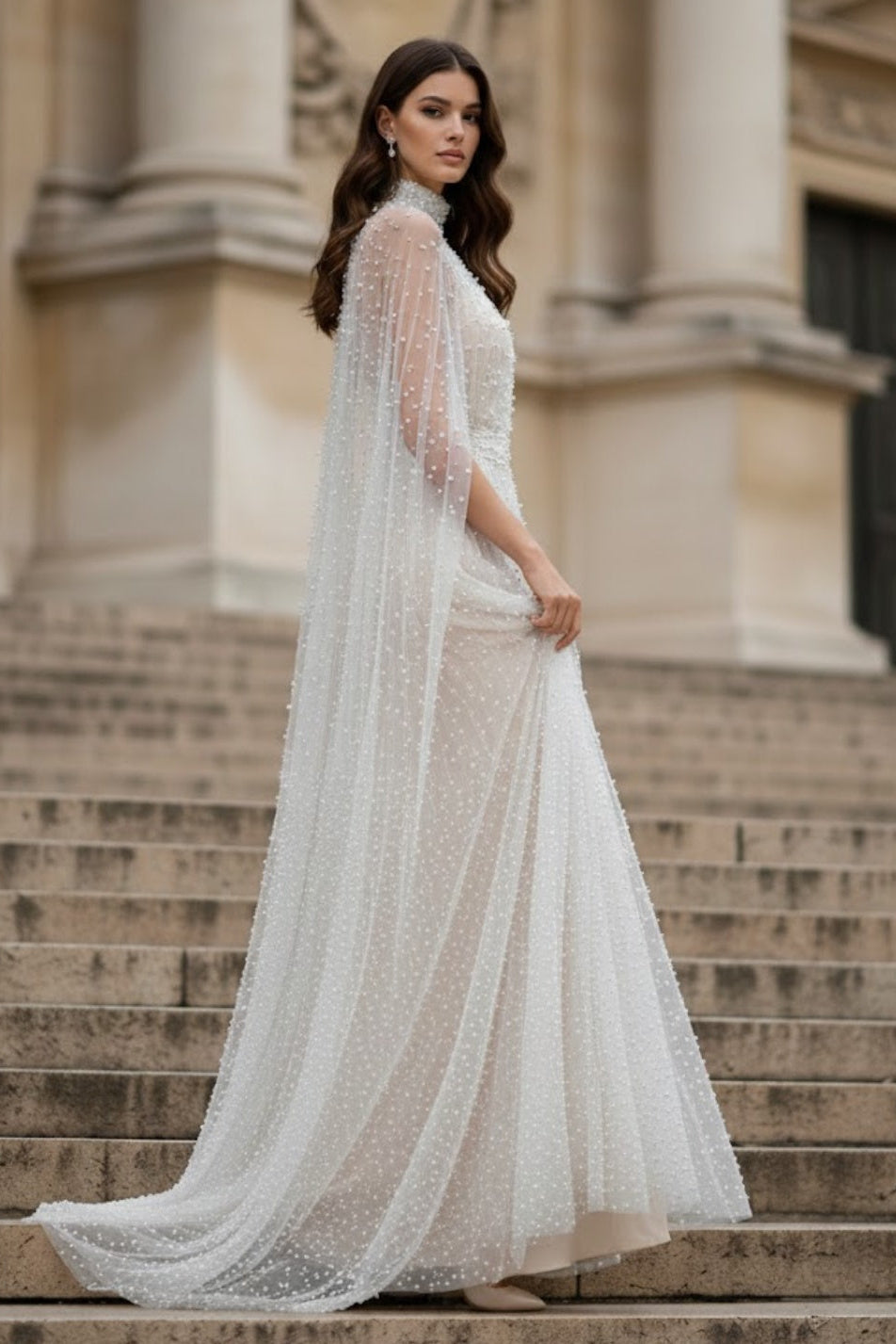 Ivory A-Line High Neck Long Formal Dress