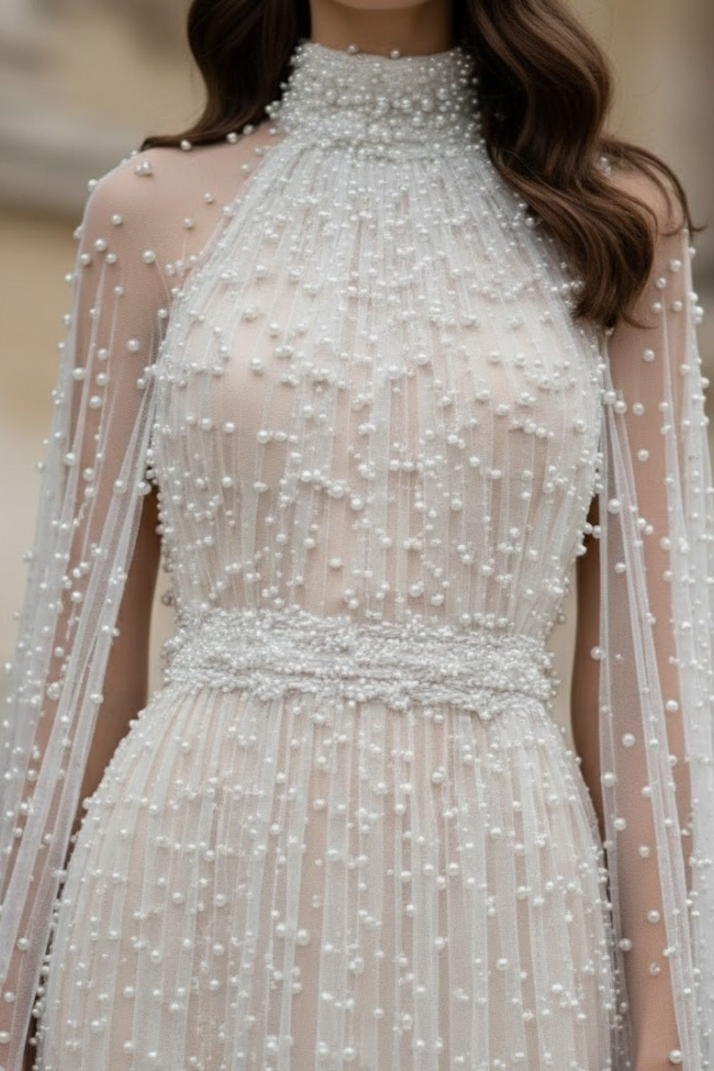 Ivory A-Line High Neck Long Formal Dress