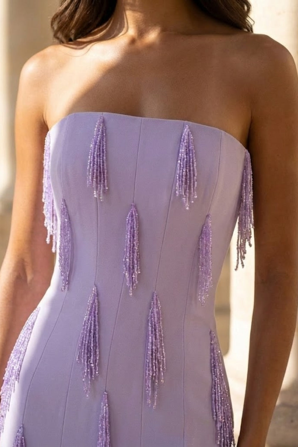Lavender Sheath Strapless Long Formal Dress