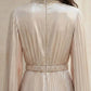 Champagne A Line High Neck Long Formal Dress With Cape