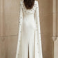 White Mermaid Bateau Long Beaded Formal Dress with Cape