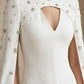 White Mermaid Bateau Long Beaded Formal Dress with Cape