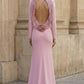 Pink Mermaid Bateau Long Backless Formal Dress