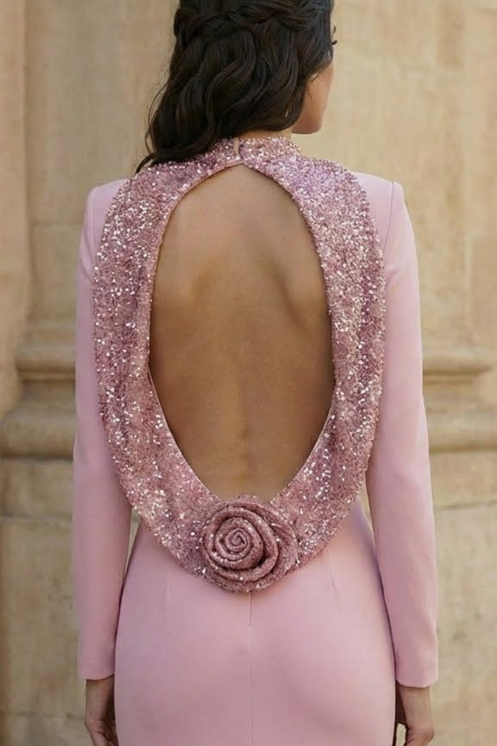 Pink Mermaid Bateau Long Backless Formal Dress