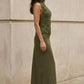 2 Piece Olive Sheath Round Neck Ruched Maxi Formal Dress