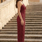 Burgundy Sheath Halter Long Ruched Formal Dress