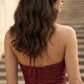 Burgundy Sheath Halter Long Ruched Formal Dress