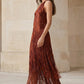 Copper Sheath Halter Ankle-Length Formal Dress with Fringes