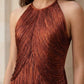 Copper Sheath Halter Ankle-Length Formal Dress with Fringes