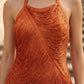 Orange Sheath Halter Midi Formal Dress with Fringes