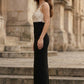 Black and White Sheath Square Neck Maxi Beaded Formal Dress