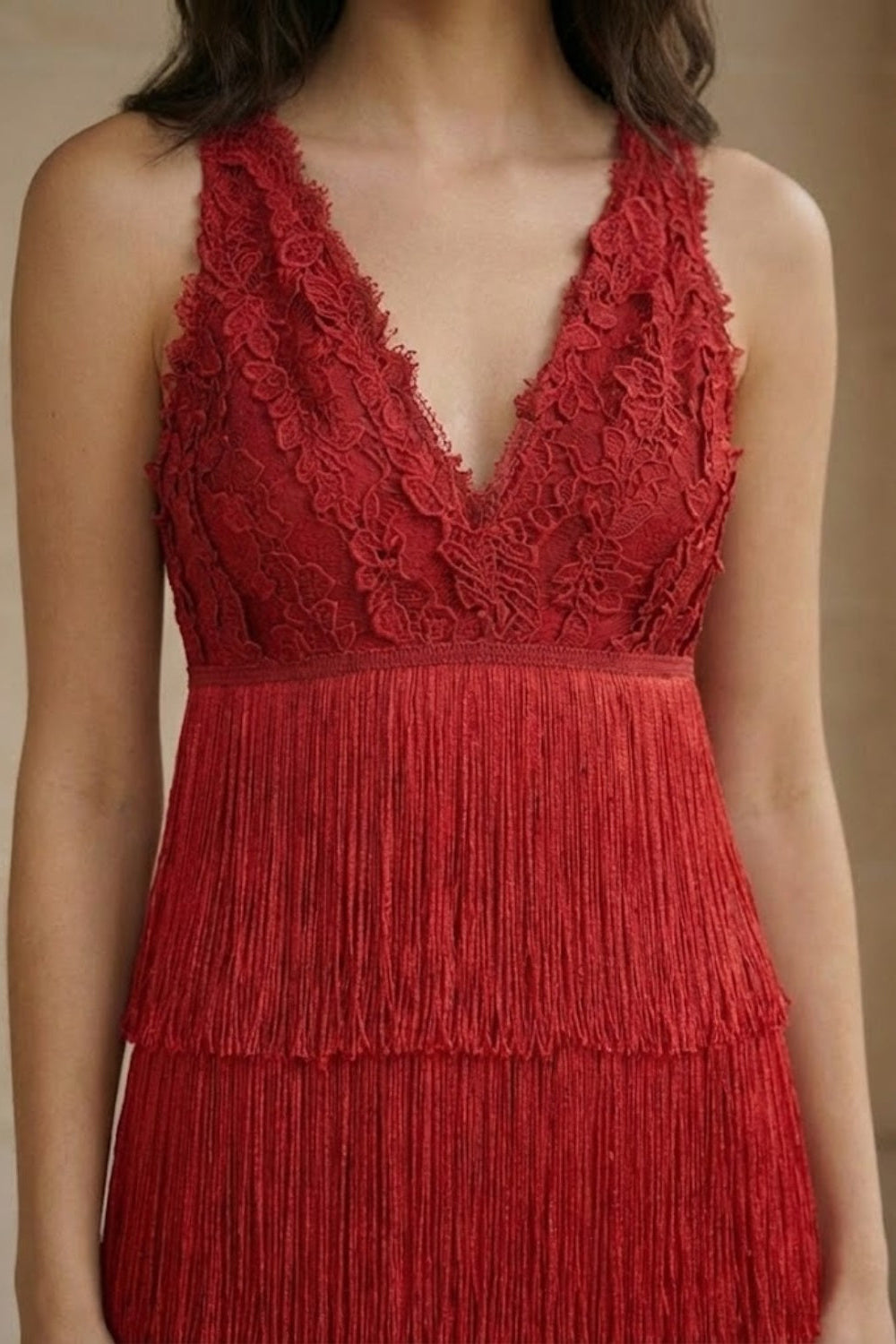 Red Sheath V Neck Long Formal Dress with Ruffles