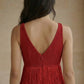 Red Sheath V Neck Long Formal Dress with Ruffles