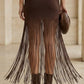 Brown Bodycon Midi Formal Dress with Fringes