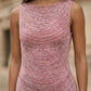 Pink Sheath Round Neck Ruched Midi Formal Dress with Fringes