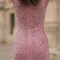 Pink Sheath Round Neck Ruched Midi Formal Dress with Fringes