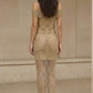 Gold Sheath Off the Shoulder Maxi Formal Dress With Rhinestone