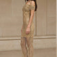 Gold Sheath Off the Shoulder Maxi Formal Dress With Rhinestone