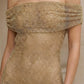 Gold Sheath Off the Shoulder Maxi Formal Dress With Rhinestone