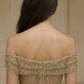 Gold Sheath Off the Shoulder Maxi Formal Dress With Rhinestone
