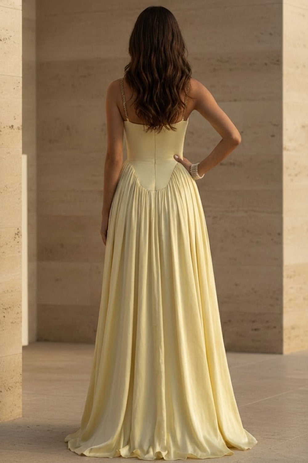 Yellow A-Line Spaghetti Straps Long Formal Dress