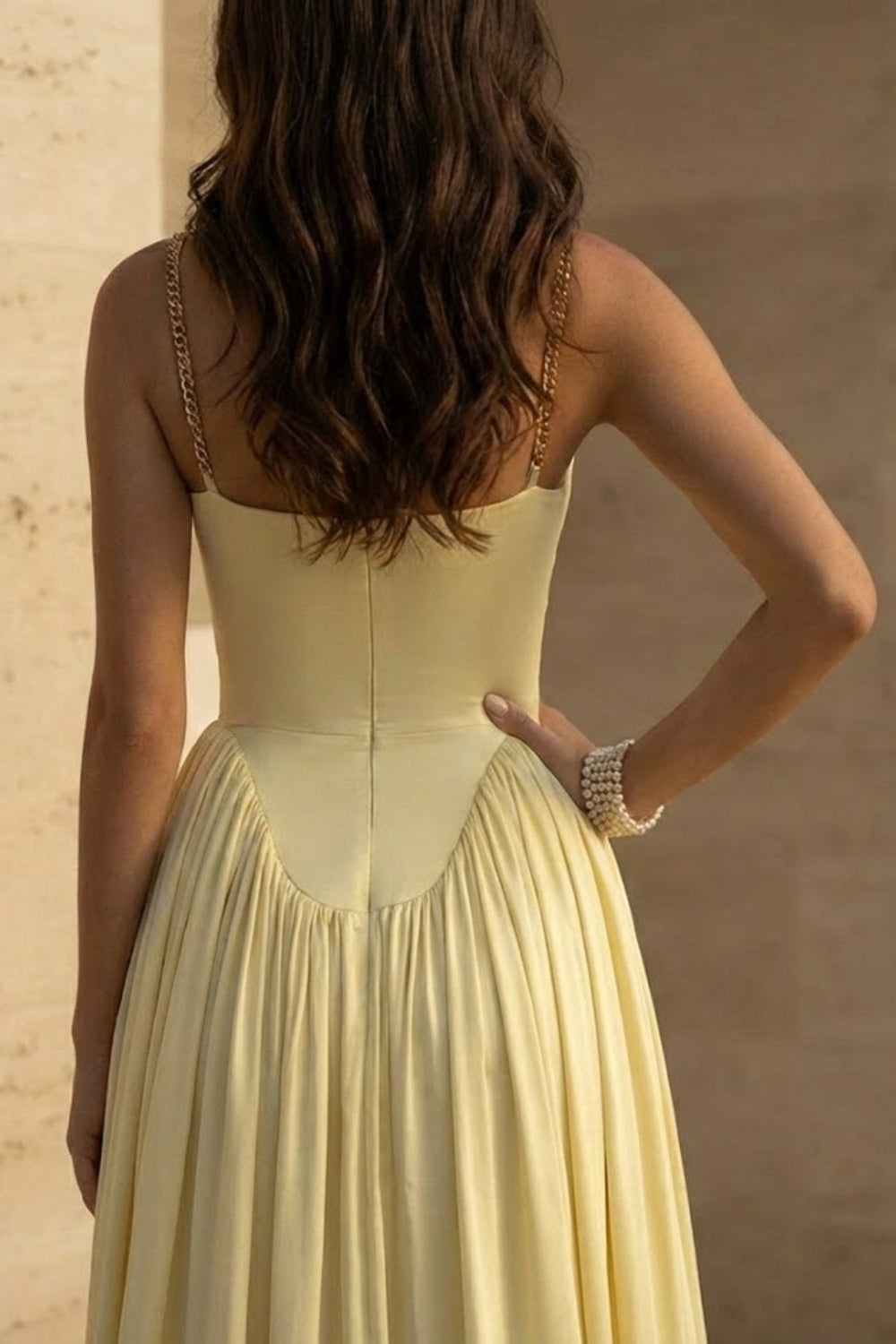 Yellow A-Line Spaghetti Straps Long Formal Dress