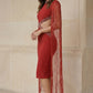 Red Sheath Round Neck Knee Length Prom Dress with Cape