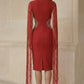 Red Sheath Round Neck Knee Length Prom Dress with Cape
