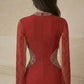 Red Sheath Round Neck Knee Length Prom Dress with Cape