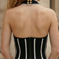 Black and White A-Line Halter Mini Homecoming Dress