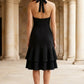 Black A Line Halter Knee Length Prom Dress With Ruffles