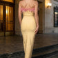 Yellow Bodycon Off the Shoulder Long Formal Dress With Feathers