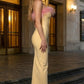 Yellow Bodycon Off the Shoulder Long Formal Dress With Feathers