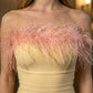 Yellow Bodycon Off the Shoulder Long Formal Dress With Feathers