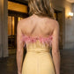 Yellow Bodycon Off the Shoulder Long Formal Dress With Feathers
