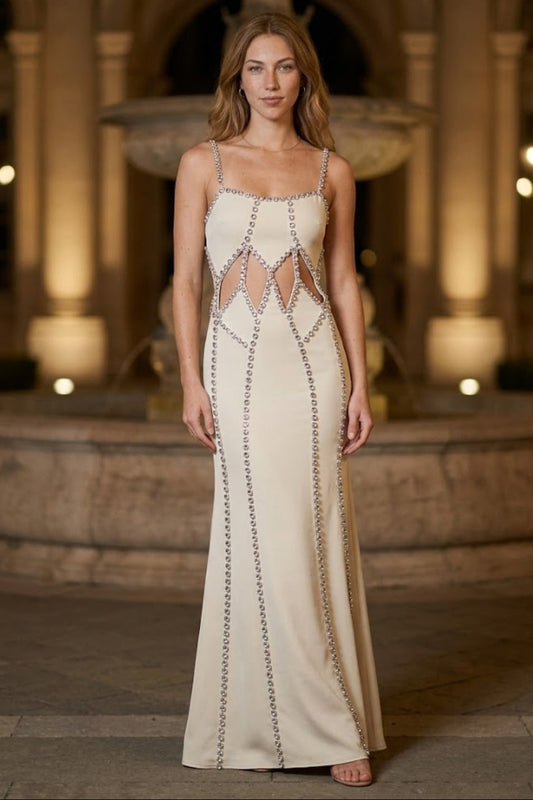 Apricot Mermaid Spaghetti Straps Long Formal Dress with Cut Out