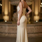 Apricot Mermaid Spaghetti Straps Long Formal Dress with Cut Out