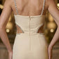 Apricot Mermaid Spaghetti Straps Long Formal Dress with Cut Out
