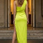 Lemon Green Sheath Asymmetrical Ankle-Length Prom Dress with Slit