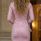 Pink Bodycon Round Neck Mini Prom Dress with Rhinestone