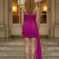Purple Bodycon Strapless Mini Prom Dress with Side Cape