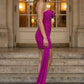Purple Bodycon Strapless Mini Prom Dress with Side Cape