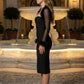 Black Bodycon Sweetheart Neck Midi Formal Dress with Feathers