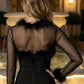 Black Bodycon Sweetheart Neck Midi Formal Dress with Feathers