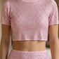 2 Piece Pink Sheath Round Neck Midi Prom Dress with Slit