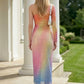 Rainbow Sheath One-Shoulder Ankle Length Prom Dress with Cut Out